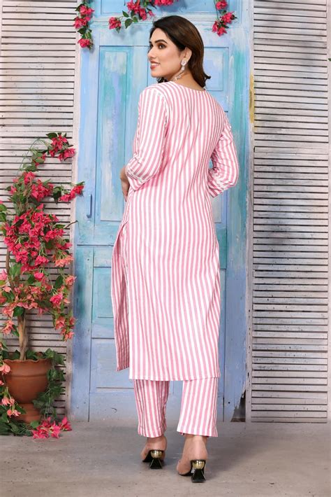 Meera Pink Lining Cotton Casual Wear Kurta Set With Pant Collection