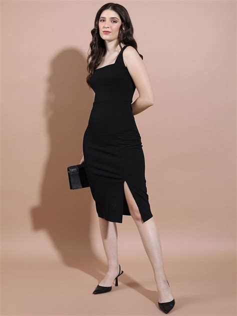 Tokyo Talkies Black Square Neck Bodycon Dress - Price History