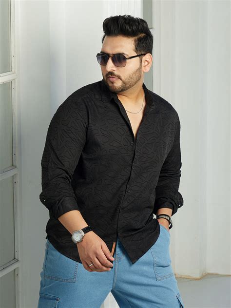 Instafab Plus Men's Onyx Black Abstract-Edge Shirt