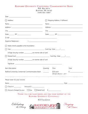 Fillable Online radford Radford universiTy CenTennial CommemoraTive ...