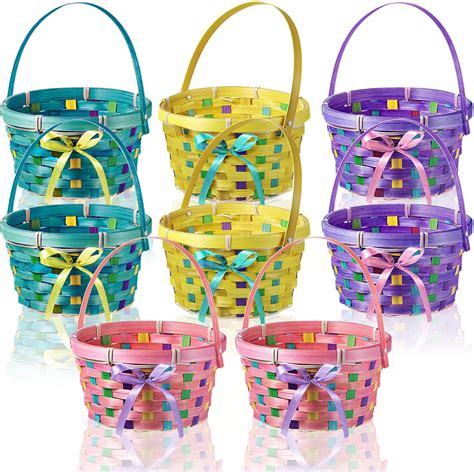 Amazon.com: Yulejo Easter Woven Bamboo Basket Round Small Woven Basket ...