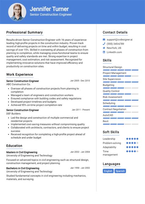 15 Senior Construction Engineer Resume Examples And Templates for 2025 - ResumeDesign.ai