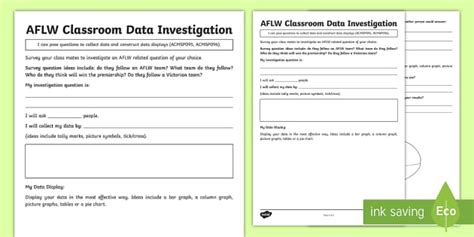 Women's Australian Rules Football Classroom Data Investigation Worksheet