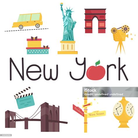 Set Of Famous New York Attractions And Symbols Stock Illustration ...