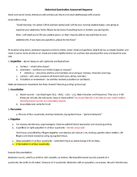Abdominal Assessment Sequence - Abdominal Examination Assessment ...