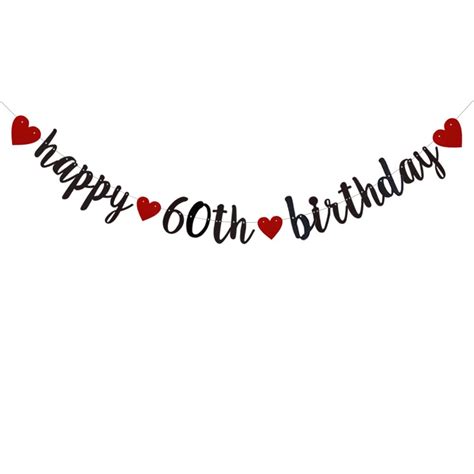 Buy Happy 60th Birthday Banner, Pre-Strung,Black and Red Glitter Paper ...