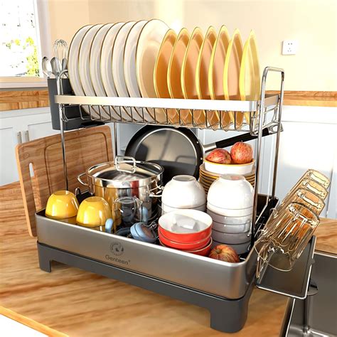 Buy Genteen Dish Drying Rack, 2 Tier Large Dish Drying Rack with ...