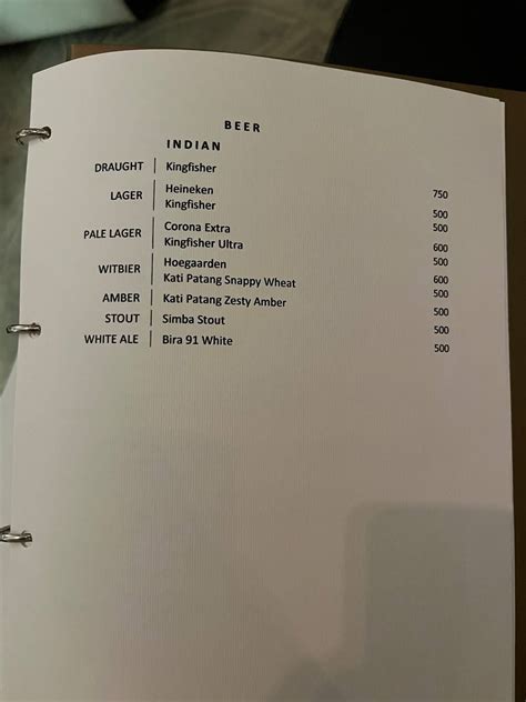 Menu at Harbour Bar, Mumbai, The Taj Mahal Palace Hotel