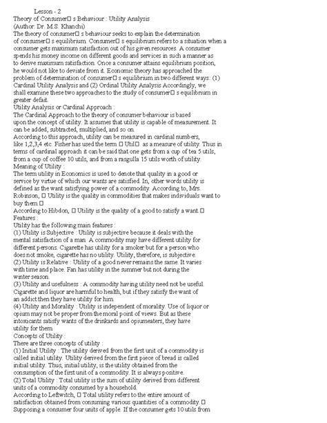 B.Com 1st Year: Business Economics - Lesson 2 on Consumer Behaviour ...