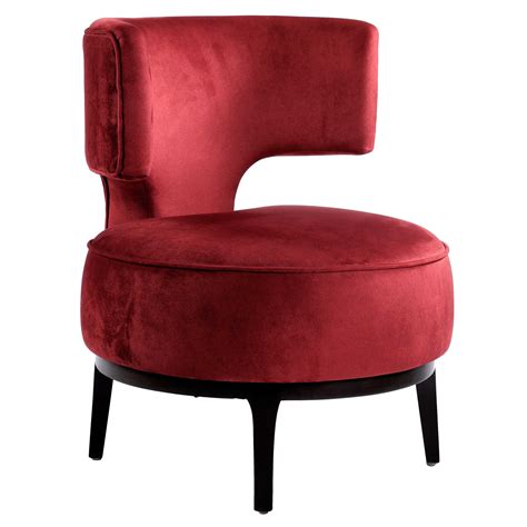 London Velvet Upholstered Lounge Chair Wooden Legs - Red