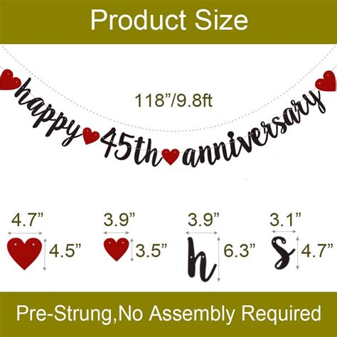 Buy Happy 45th Anniversary Banner, Pre-Strung,Black Glitter Paper ...