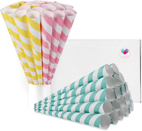 Amazon.com: Premium Cotton Candy Cones 50 Pack Pastel Stripes - Candy ...