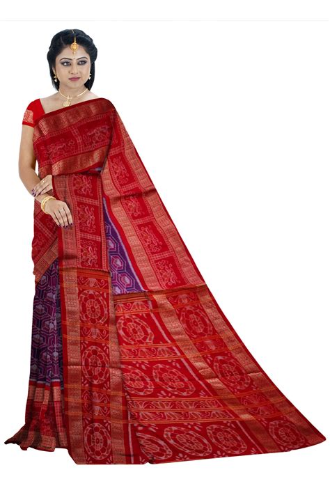 Violet & Red color big border pattern pure cotton saree.