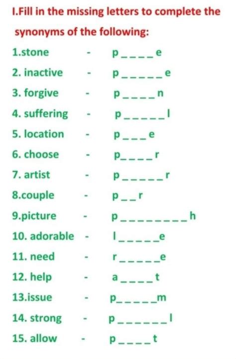 fill in the missing letters to complete the synonyms of the following ...