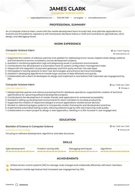 Image result for Computer Science Intern Resume Examples