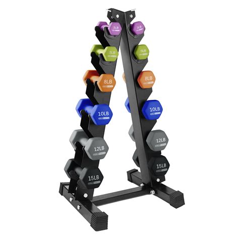 HolaHatha Neoprene Hex Dumbbell Weight Set with Rack, Home Fitness- 3,5 ...
