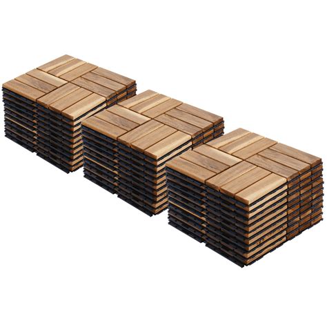 BTMWAY 30 Piece Patio Deck Tiles, 12"x12" Square Acacia Wood ...