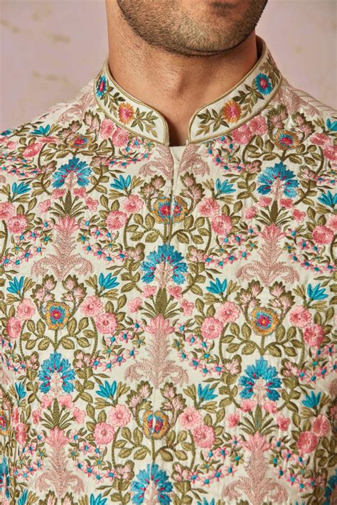 Multicolour Floral Embroidered Chanderi Silk Kurta Bundi Set – Asuka ...