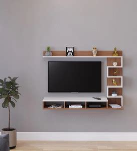 OmkarWood Tv Unit In Exotic Teak & Frosty White Finish Engineered Wood ...
