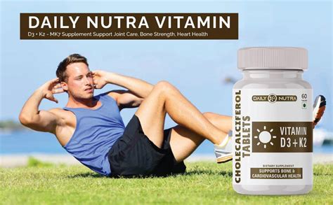 DAILY NUTRA Vitamin D3 + K2 - MK7 Supplement Support Joint Care, Bone ...