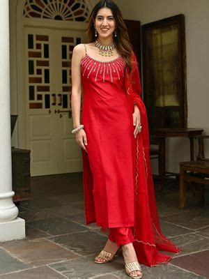 Buy Lavanya The Label Red Embroidered Kurta (Set of 3) Online