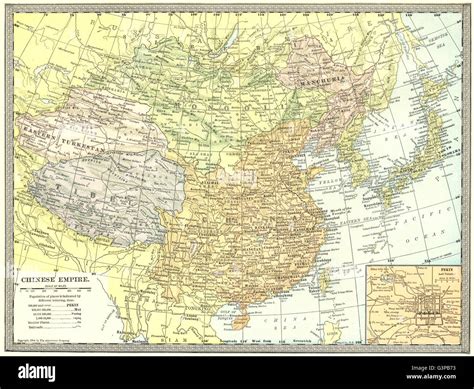 CHINESE EMPIRE. Manchuria Eastern Turkestan Tibet. Peking/Beijing inset ...