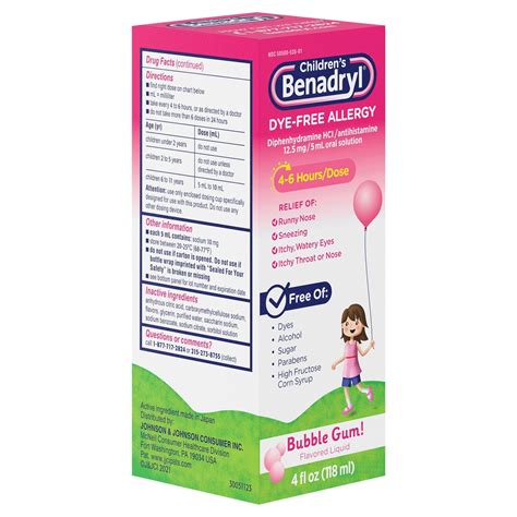 Children's Benadryl Dye-Free Allergy Relief Liquid Medicine with ...