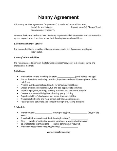 Free Printable Nanny Contract Agreement Templates [PDF, Word] Sample