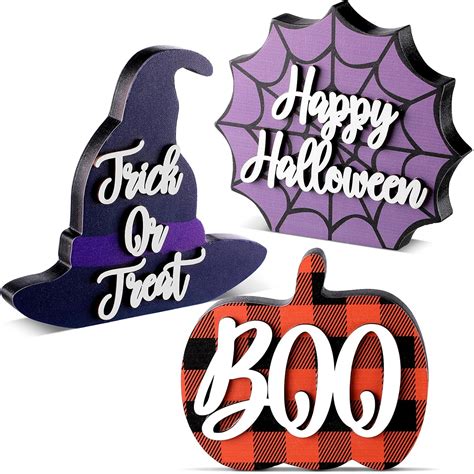 3 Pieces Halloween Tiered Tray Signs Pumpkin Wooden Table Centerpiece ...