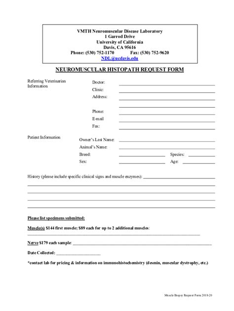 Fillable Online Muscle Biopsy Histopath Requisition Form-20191 Fax ...