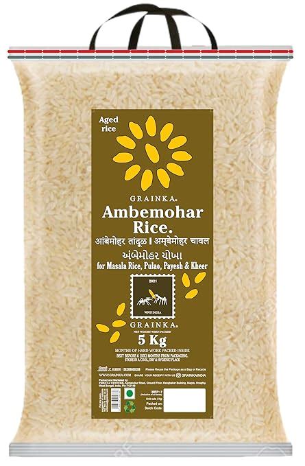 Grainka Ambemohar Rice | 5 KG | Aged Rice | Premium Aromatic | Gobindo ...