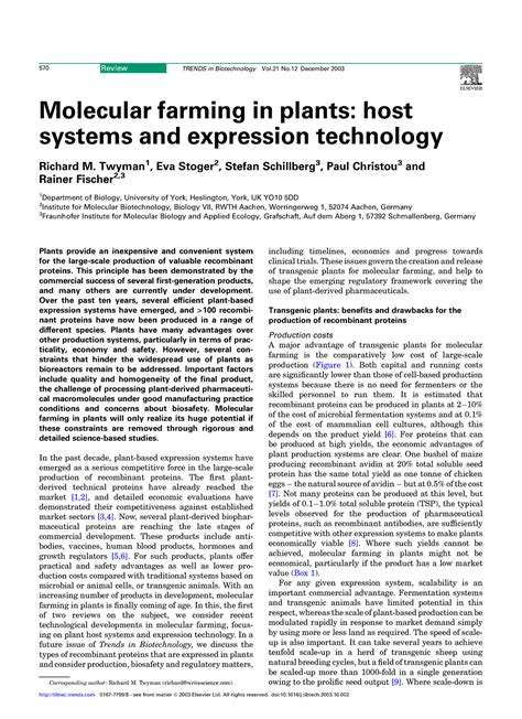 Plant growth regulators 3 - Molecular farming in plants: host systems ...