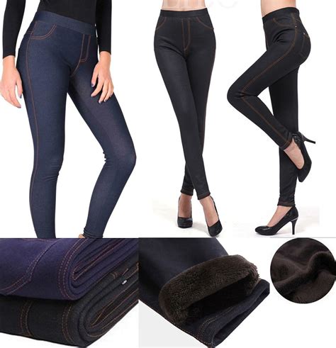Womens Winter Thermal Jeans Fleece Lined Stretch Denim Leggings Warm ...