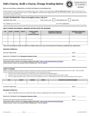 Fillable Online manoa hawaii Add a Course, Change Grading Mode, Audit ...