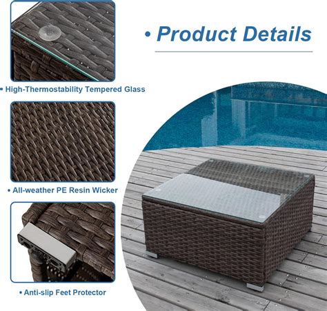 Buy COSIEST Outdoor Furniture Brown Wicker Glass-Top Coffee Table for ...