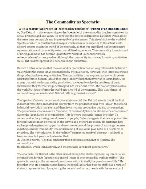 Commodity as Spectacle: A Marxist Critique of Consumerism and Illusion ...