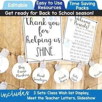 Meet the Teacher Template Editable Wishlist Back to School Open House ...