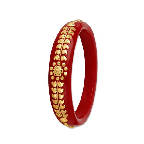 Traditional Bengali Red and Gold Bangle with Floral Work