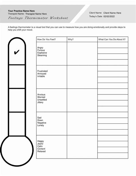 Feelings Thermometer Worksheet (Editable Fillable Printable) PDF