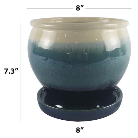 Trendspot Round 7.99-in W Small Blue Ceramic Indoor/Outdoor Planter ...