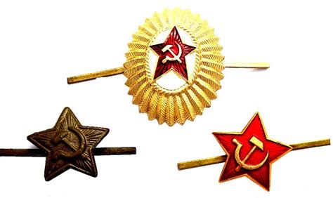 Soviet, USSR ORIGINAL Set of 3 Military Cap Badges Police Cold War Era ...