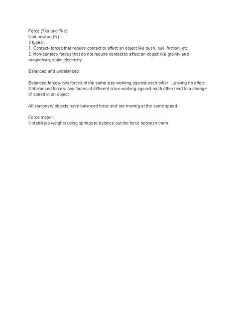 Physicss notes - fanumtax - Force (7ka and 7ke) Unit-newton (N) 2 types ...