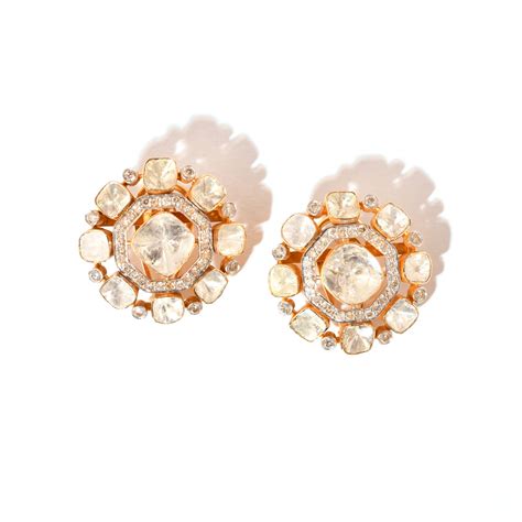 14k Polki earrings| 14K polki studs| 14k Mahi Polki studs