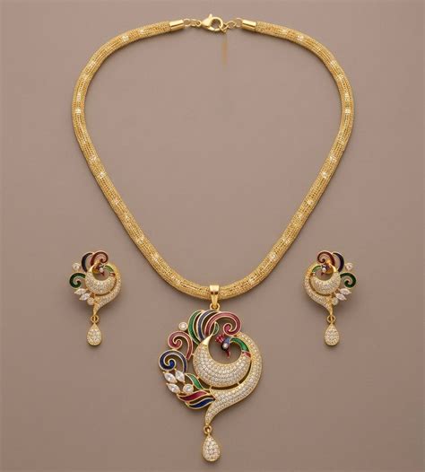 DREAMJWELL - Royal Gold Tone Cz Meenakari Peacock Necklace Set-dj06067 ...