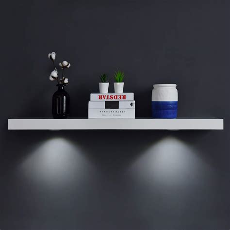 Buy WELLAND White Floating Shelf with Touch-Sensing Battery Powered LED ...