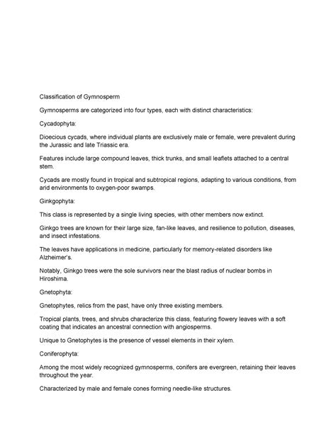 Classification of gymnosperms - Classification of Gymnosperm Gymnosperms are categorized into ...