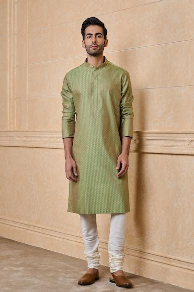 Buy Green Classic Jacquard Kurta Set for Men from Tasva 1077885