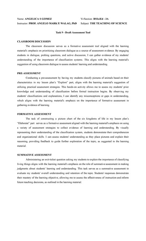 Task-9 Draft Assessment tools - Name: ANGELICA S GOMEZ Yr/Section ...