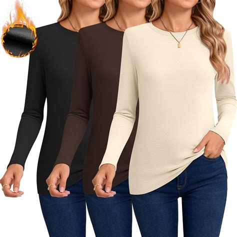 Huukeay 3 Pack Women's Thermal Shirts Long Sleeve De Velvet Lined ...