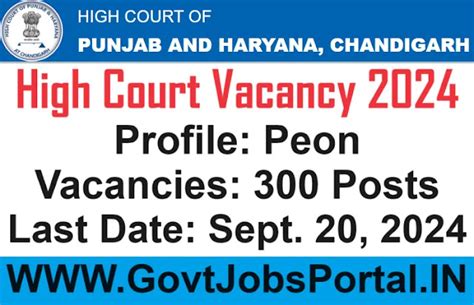 Punjab and Haryana High Court Peon Recruitment 2024: Govt Jobs for 300 ...
